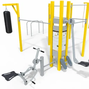Strefa sportowa outdoor z urządzeniami na pylonach