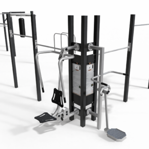 Strefa treningowa na świeżym powietrzu z konstrukcjami calisthenics