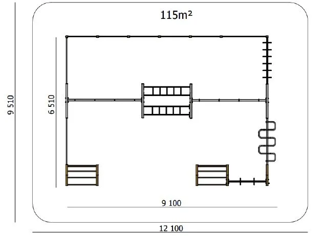 Strefa sportowa outdoor z urządzeniami na pylonach