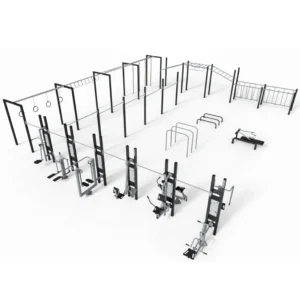 Strefa treningowa na świeżym powietrzu z konstrukcjami calisthenics