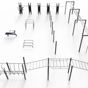 Strefa sportowa outdoor z urządzeniami na pylonach