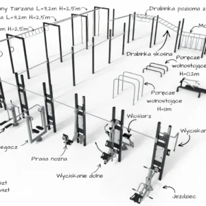 Park street workout z urządzeniami na pylonach